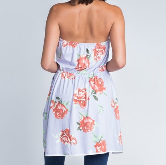 Floral Hi-Lo Strapless Waist Tie Top - Picture 3 of 4